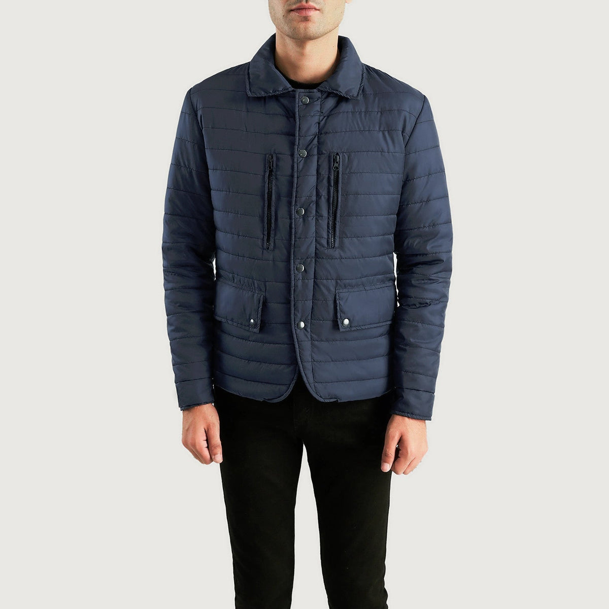 Men's Bo Quilt Windbreaker Leren Jas voor Heren - Lateral Side Profile View Showing Sleeve Cut &amp; Athletic Taper Fit