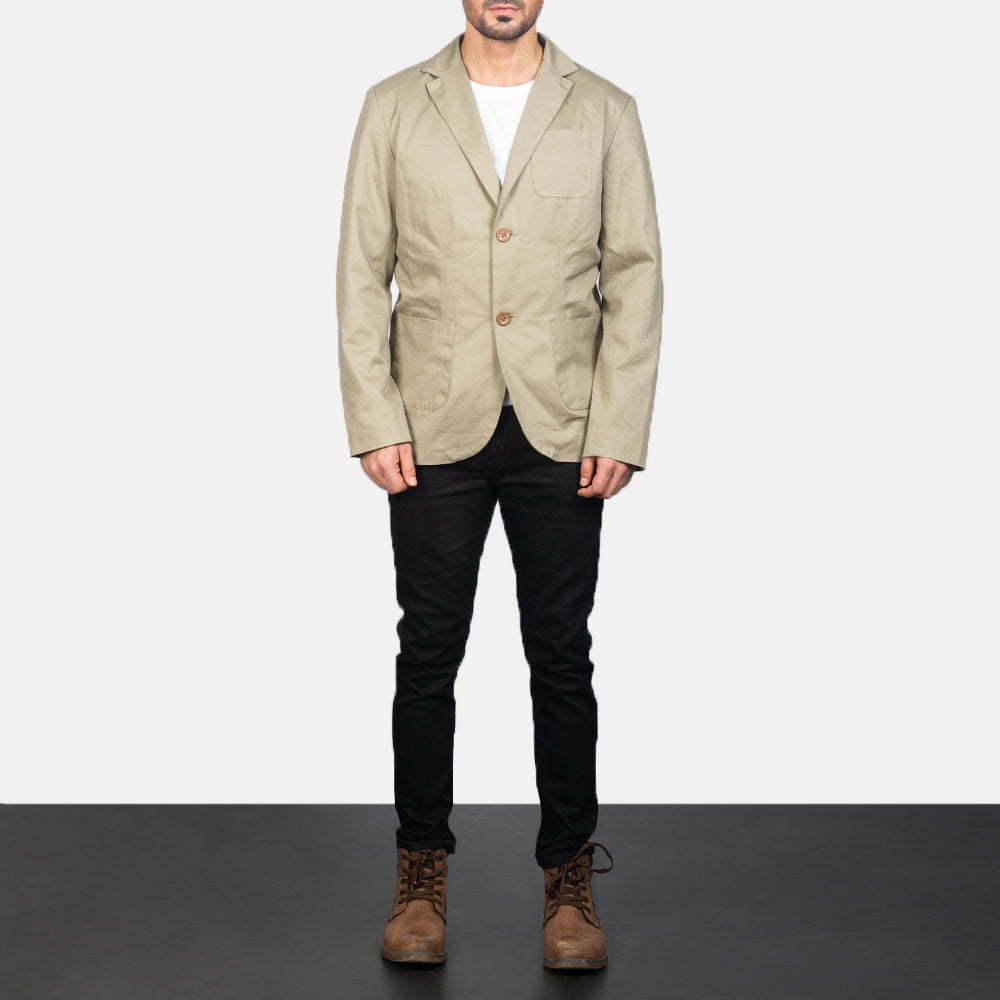 Borges Beige Leren Blazer voor Heren - Lateral Side Profile View Showing Sleeve Cut &amp; Athletic Taper Fit