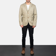 Borges Beige Leren Blazer voor Heren - Lateral Side Profile View Showing Sleeve Cut &amp; Athletic Taper Fit