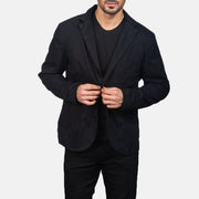 Borges Zwart Leren Blazer voor Heren in Black Poly-Cotton - Front Profile View &amp; Tailored Silhouette | Buy Online