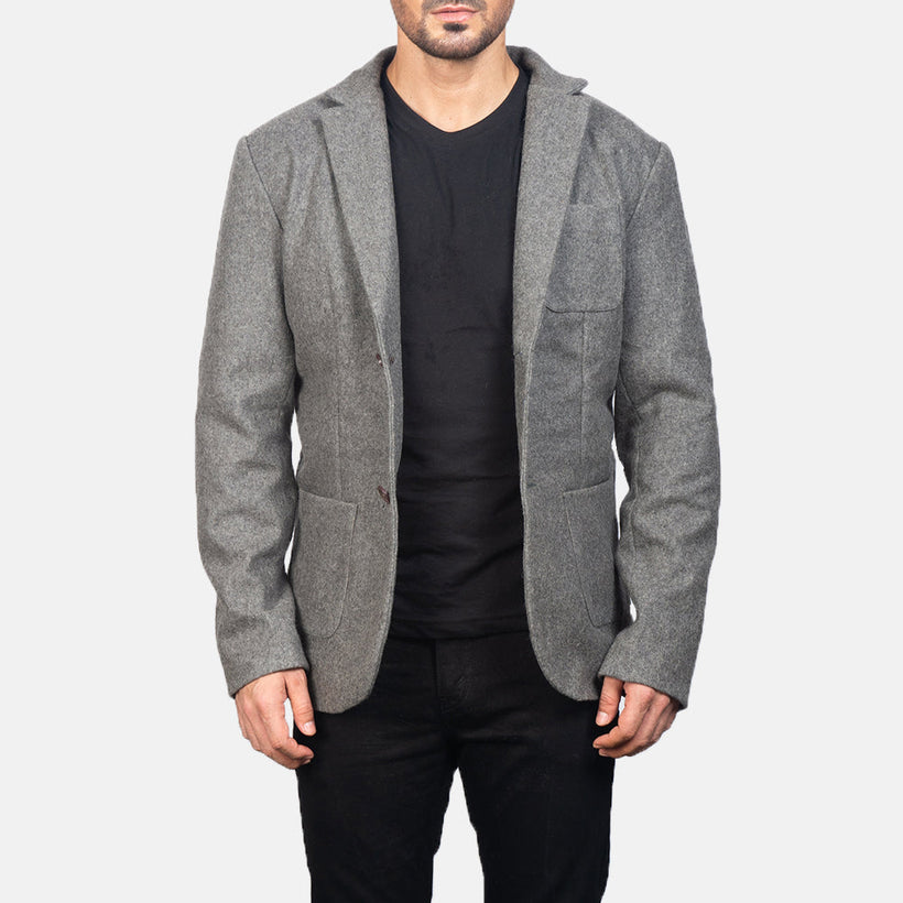 Borges Grey Wool Leren Blazer voor Heren