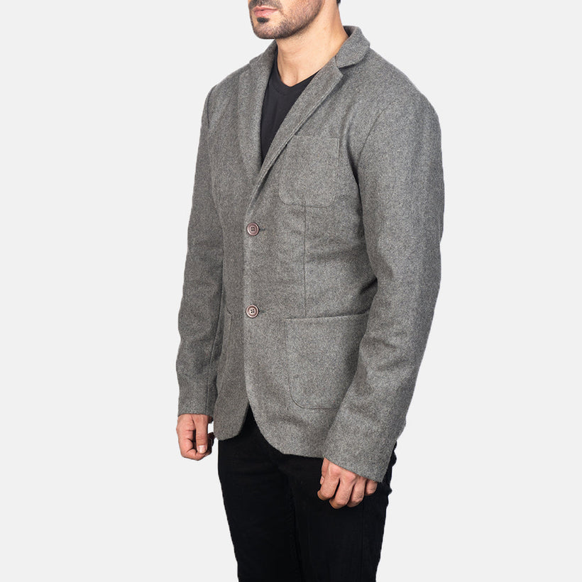 Borges Grey Wool Leren Blazer voor Heren