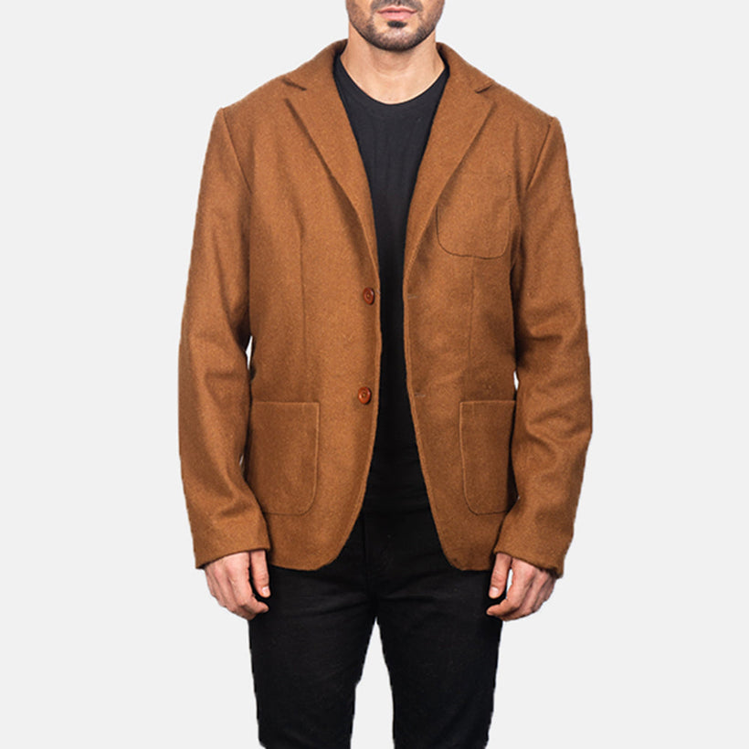 Borges Khaki Wool Leren Blazer voor Heren