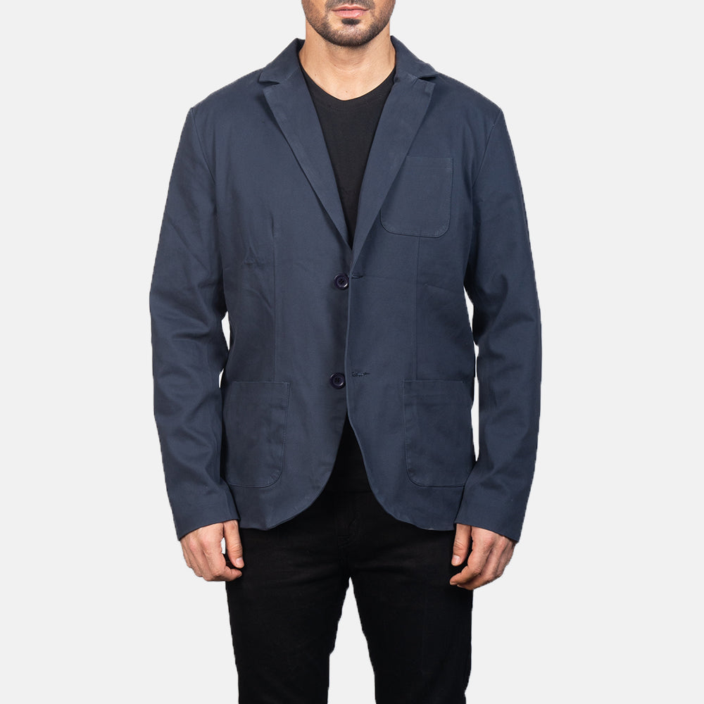Borges Navy Blauw Leren Blazer voor Heren in Navy Blue Poly-Cotton - Front Profile View &amp; Tailored Silhouette | Buy Online