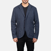 Borges Navy Blauw Leren Blazer voor Heren in Navy Blue Poly-Cotton - Front Profile View &amp; Tailored Silhouette | Buy Online