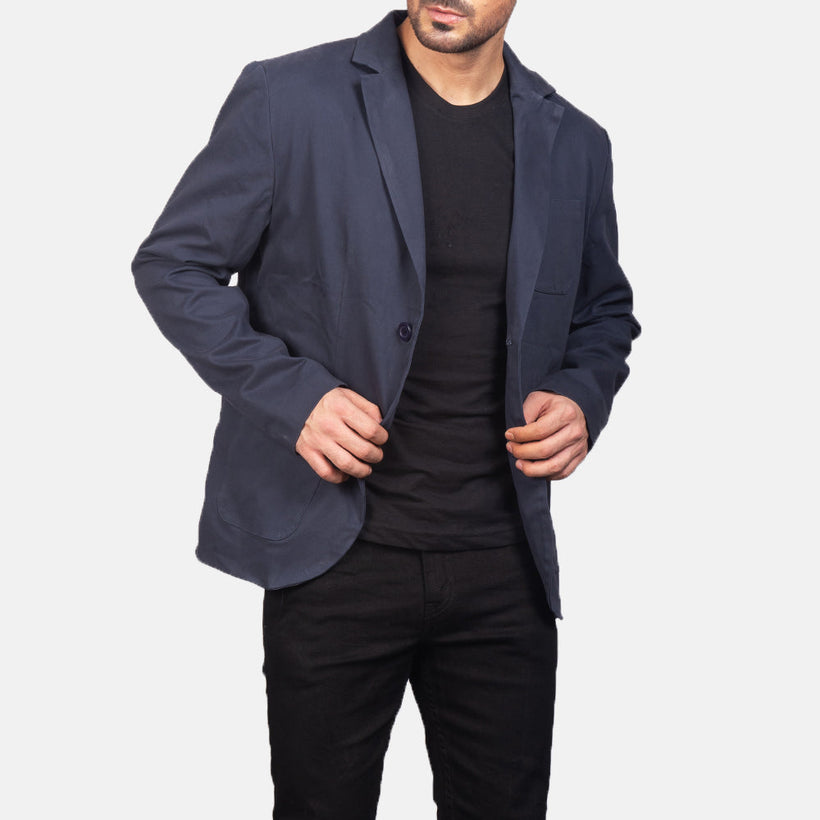 Borges Navy Blauw Leren Blazer voor Heren