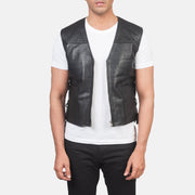 Men's Brandon Zwart Leren Gilet voor Heren in Black Sheepskin Leather - Front Profile View &amp; Tailored Silhouette | Buy Online
