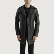 Brawnton Zwart Leren Jas voor Heren in Black Cowhide Leather - Front Profile View &amp; Tailored Silhouette | Buy Online