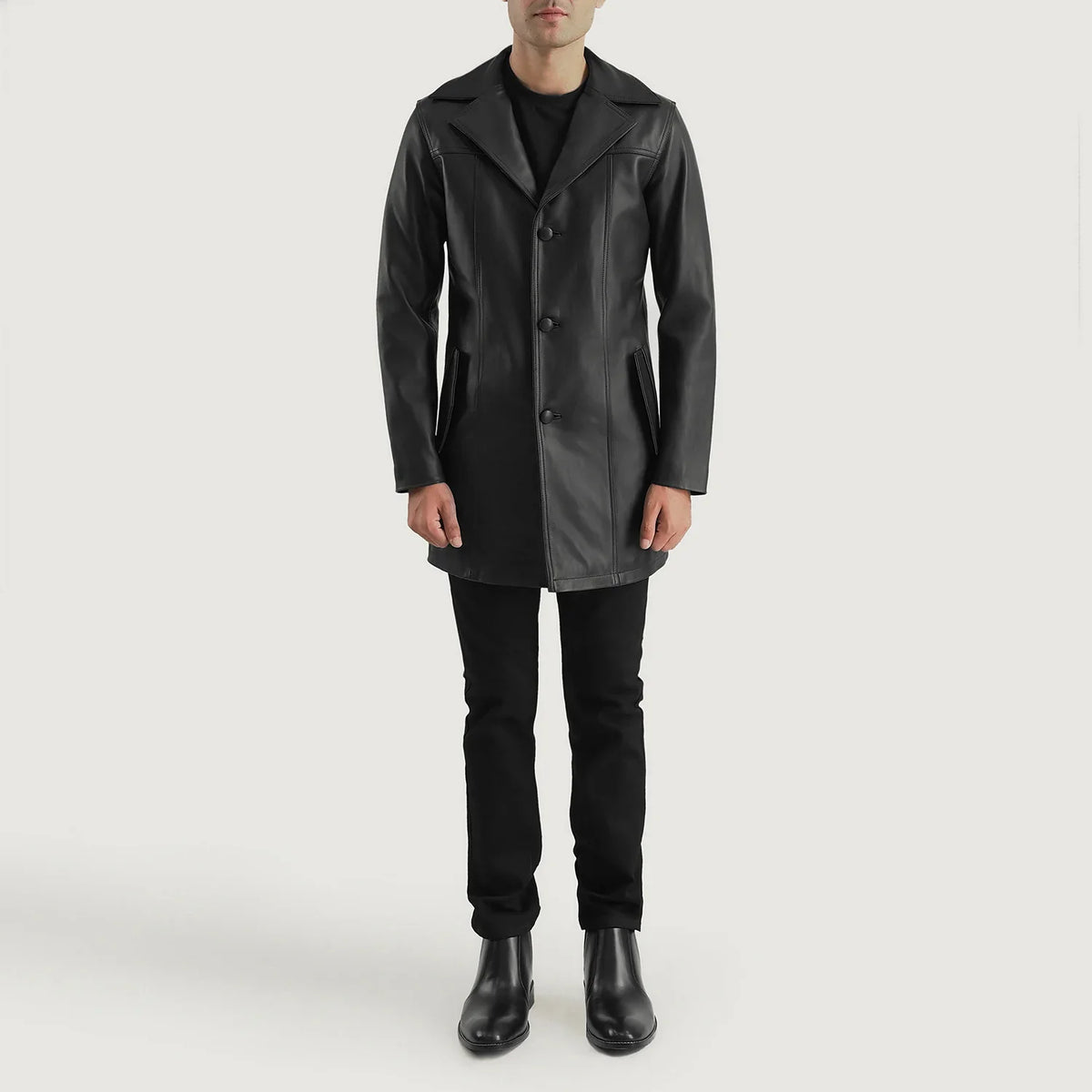 Brawnton Zwart Leren Jas voor Heren - Lateral Side Profile View Showing Sleeve Cut &amp; Athletic Taper Fit