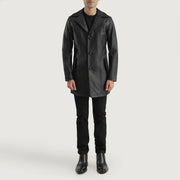 Brawnton Zwart Leren Jas voor Heren - Lateral Side Profile View Showing Sleeve Cut &amp; Athletic Taper Fit