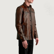 
Distressed Brown Sheepskin leather Jacket - Achteraanzicht met getailleerde schouders & strakke zoom