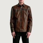
Bronco Distressed Bruin Leather Shirt voor Heren - Zijaanzicht met ergonomische mouwsnede