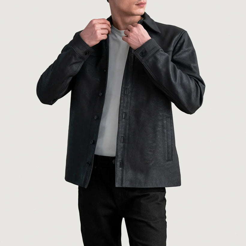 Bronco Tumbled Zwart Leather Shirt voor Heren