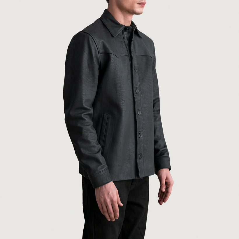 Bronco Tumbled Zwart Leather Shirt voor Heren