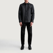 
Detailopname of Shirt & Buttons Hardware on Bronco Tumbled Zwart Leather Shirt voor Heren