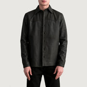 Bronco Tumbled Bruin Leather Shirt voor Heren in Tumbled Brown Sheepskin Leather - Front Profile View &amp; Tailored Silhouette | Buy Online