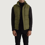 Bryan Groen Puffer Vest voor Heren in Green Full-Grain Leather - Front Profile View &amp; Tailored Silhouette | Buy Online