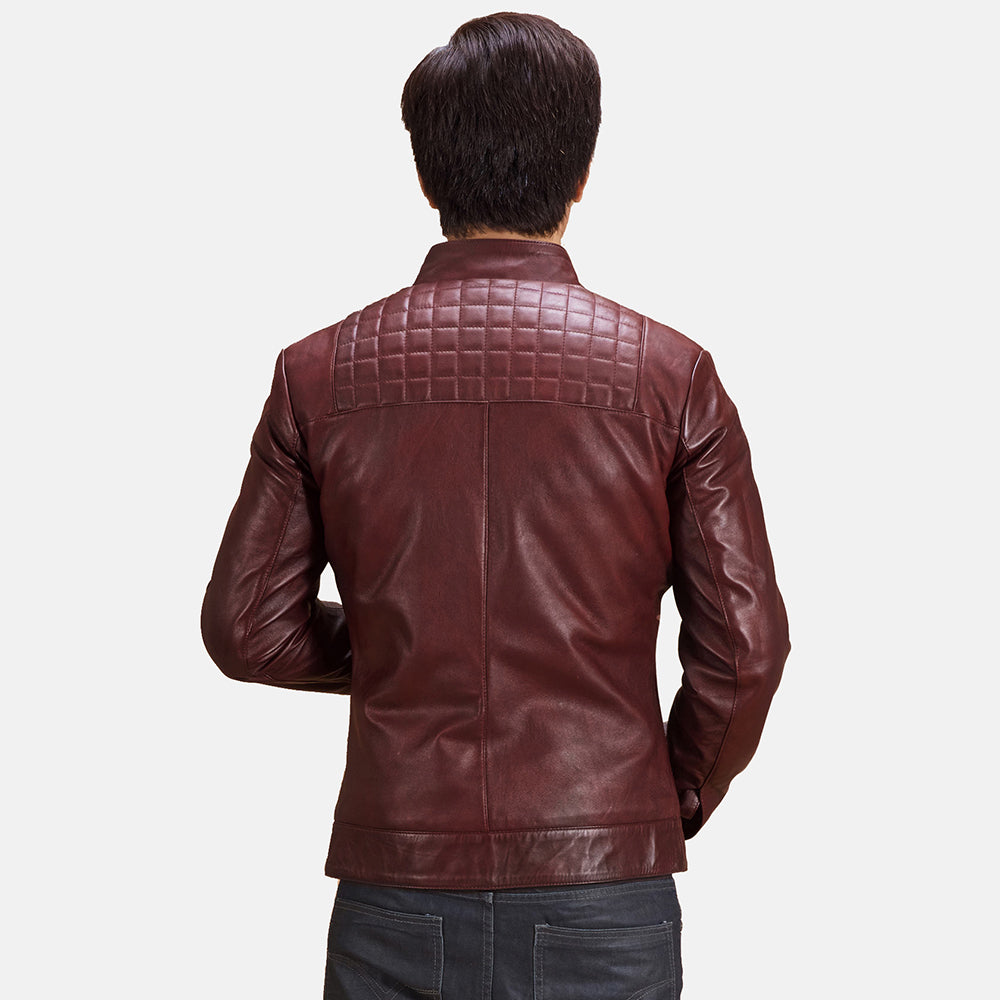
Detailopname of Band with Snap Button & Zipper Hardware on Burgunn Dee Kastanjebruin Leren Bikerjack voor Heren
