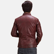 
Detailopname of Band with Snap Button & Zipper Hardware on Burgunn Dee Kastanjebruin Leren Bikerjack voor Heren
