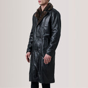 
Cai Zwart Leather Shearling Leren Jas voor Heren For Men - Zijaanzicht met ergonomische mouwsnede
