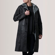 Cai Distressed Zwart Leather Shearling Leren Jas voor Heren For Men in Distressed Black Sheepskin Snuffed - Front Profile View &amp; Tailored Silhouette | Buy Online