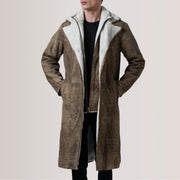 Cai Distressed Bruin Leather Shearling Leren Jas voor Heren For Men in Distressed Brown Sheepskin Snuffed - Front Profile View &amp; Tailored Silhouette | Buy Online