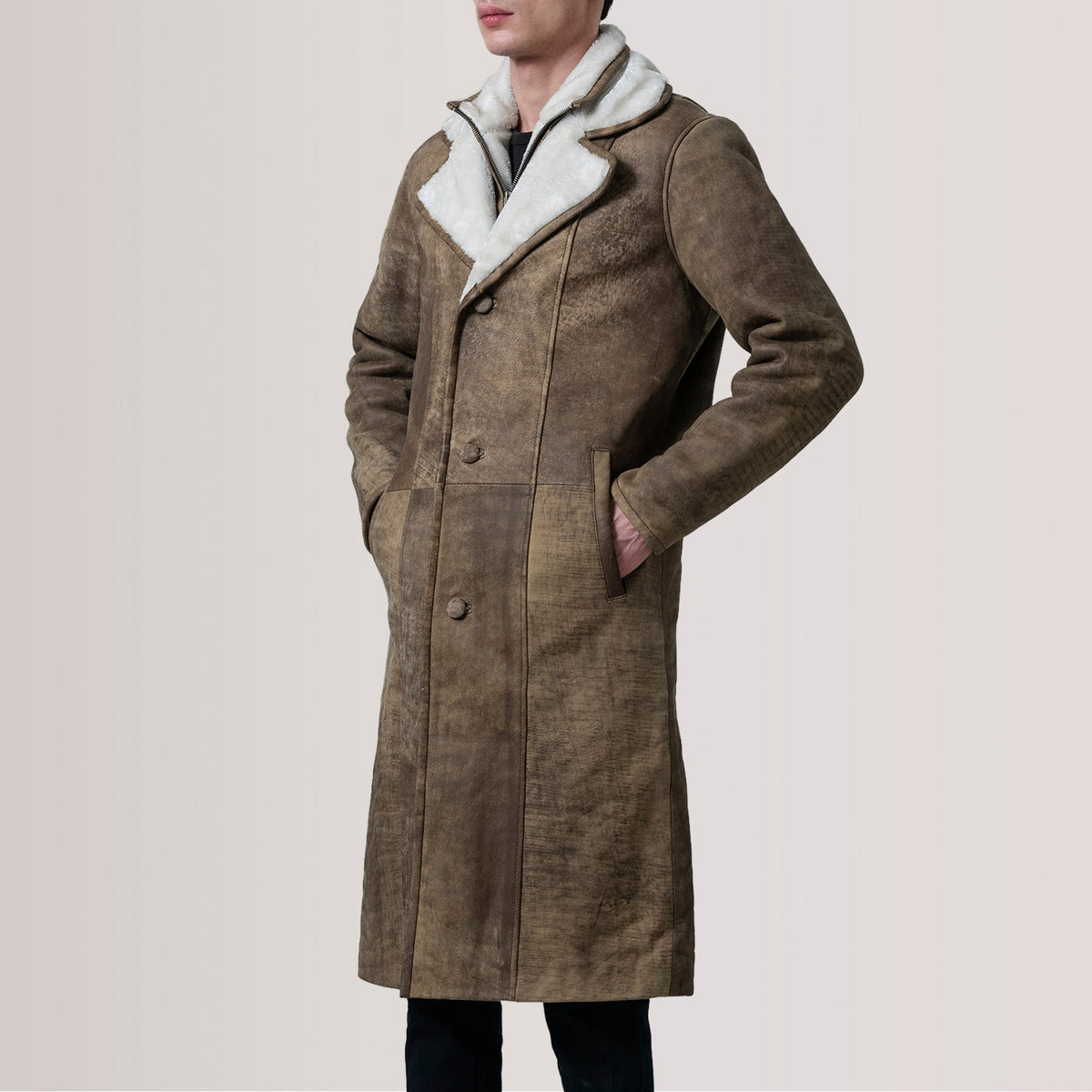 Erica Shearling Leren Jas voor Dames - Zijaanzicht met ergonomische mouwsnede