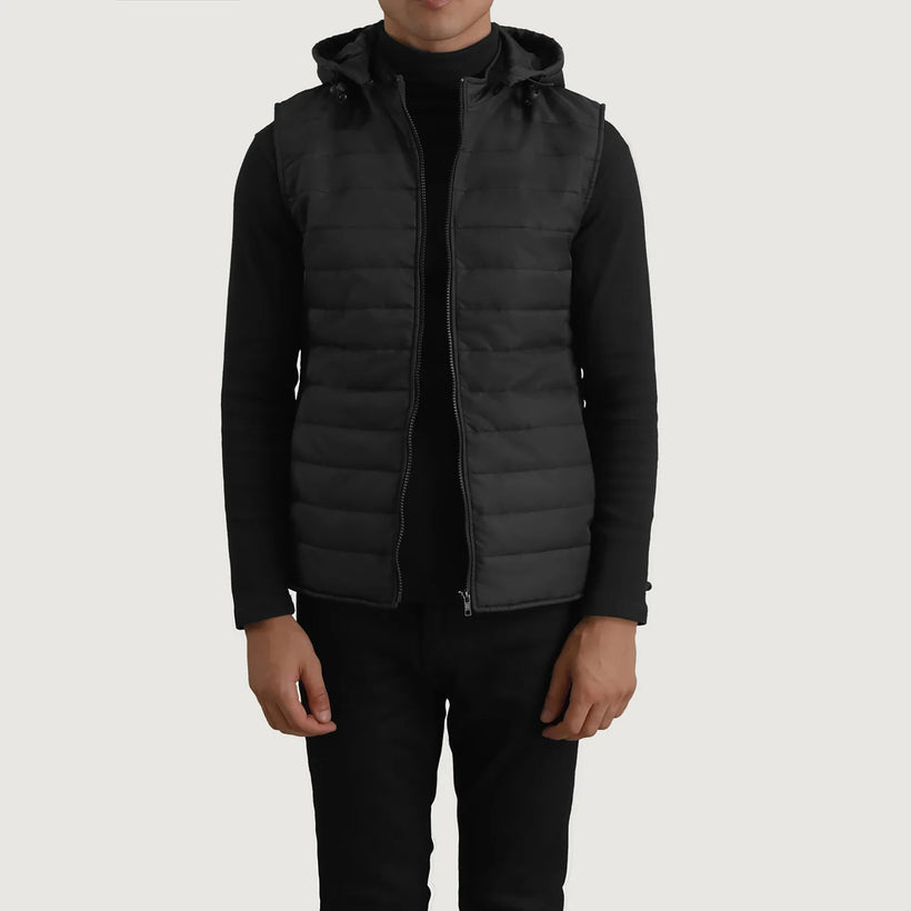 Carlo Zwart Hooded Puffer Vest voor Heren