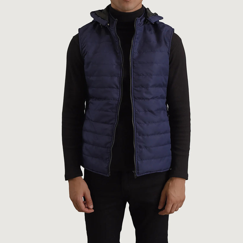 Carlo Blauw Hooded Puffer Vest voor Heren