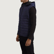 
Blue Full-Grain leather Vest - Achteraanzicht met getailleerde schouders & strakke zoom