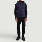 
Carlo Blauw Gewatteerde bodywarmer met capuchon voor Heren - Zijaanzicht met ergonomische mouwsnede