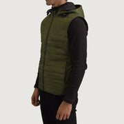 
Green Full-Grain leather Vest - Achteraanzicht met getailleerde schouders & strakke zoom