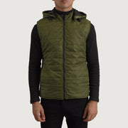 
Detailopname of Classic Collar & Zipper Hardware on Carlo Groen Gewatteerde bodywarmer met capuchon voor Heren
