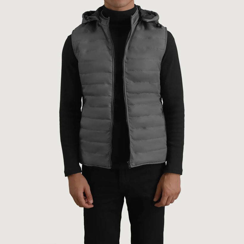 Carlo Grey Hooded Puffer Vest voor Heren