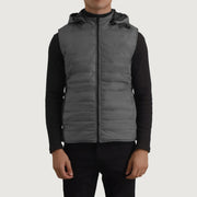 
Detailopname of Classic Collar & Zipper Hardware on Carlo Grey Gewatteerde bodywarmer met capuchon voor Heren