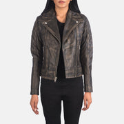 
Carolyn Quilted Distressed Brown Biker Jacket in Distressed Brown Goatskin Leather - Vooraanzicht & getailleerd silhouet | Online kopen