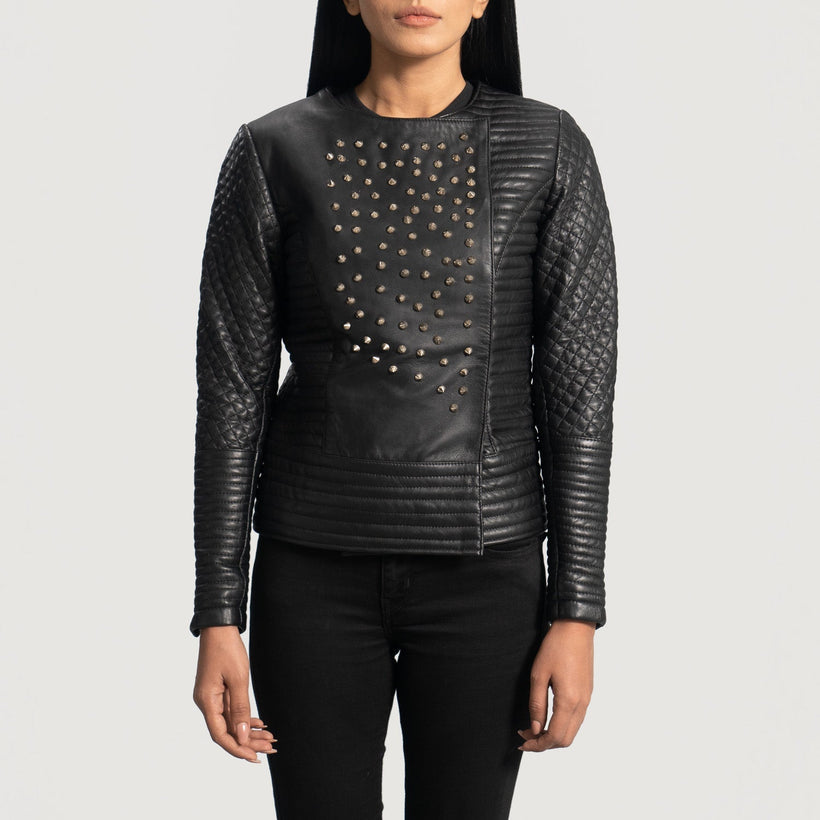 Celeste Studded Zwart Leren Jas voor Dames