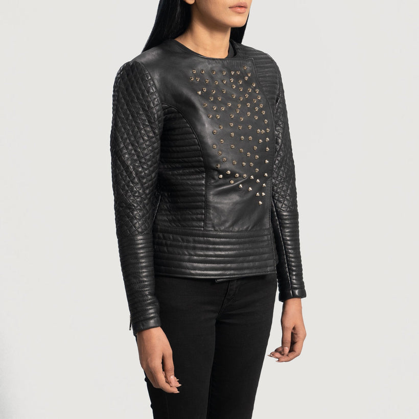 Celeste Studded Zwart Leren Jas voor Dames
