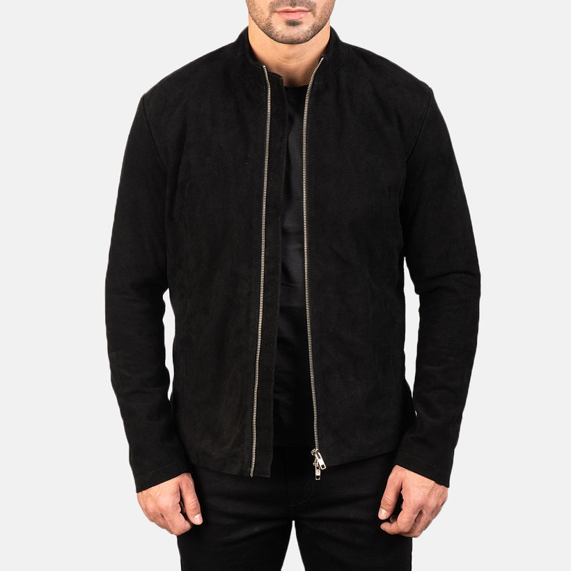 Charcoal Zwart Suede Leren Bikerjack voor Heren