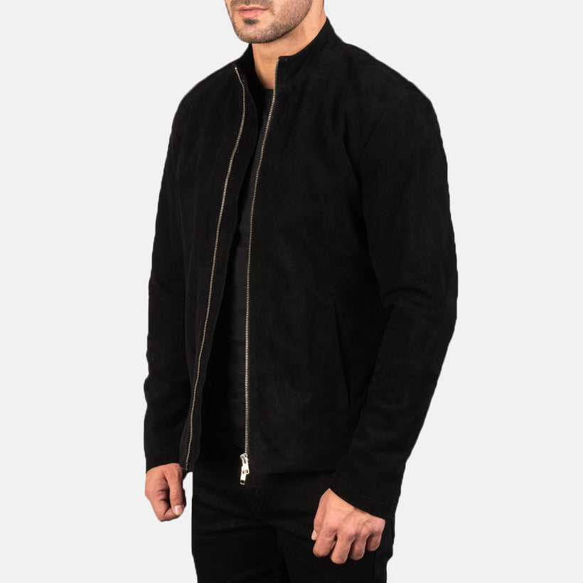 Charcoal Zwart Suede Leren Bikerjack voor Heren