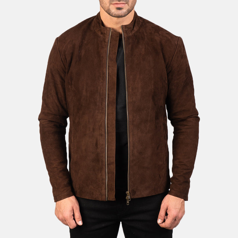 Charcoal Mocha Suede Leren Bikerjack voor Heren