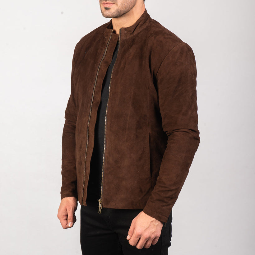 Charcoal Mocha Suede Leren Bikerjack voor Heren