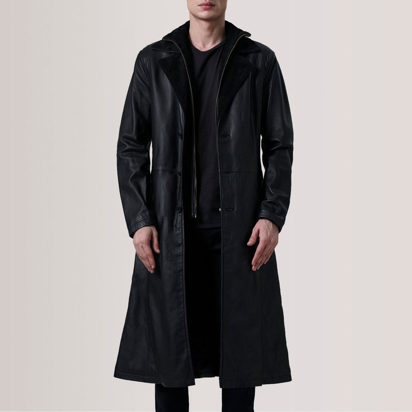 Charlton Zwart Leather Single Breasted Leren Jas voor Heren