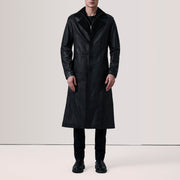 
Black Sheepskin leather Coat - Achteraanzicht met getailleerde schouders & strakke zoom