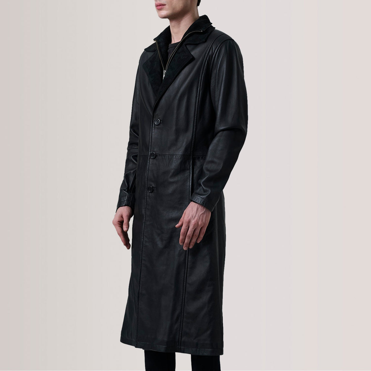 
Charlton Zwart Leather Single Breasted Leren Jas voor Heren For Men - Zijaanzicht met ergonomische mouwsnede