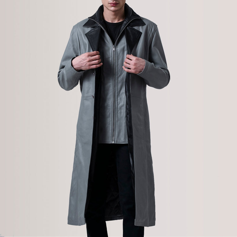 Charlton Grey Leather Single Breasted Leren Jas voor Heren