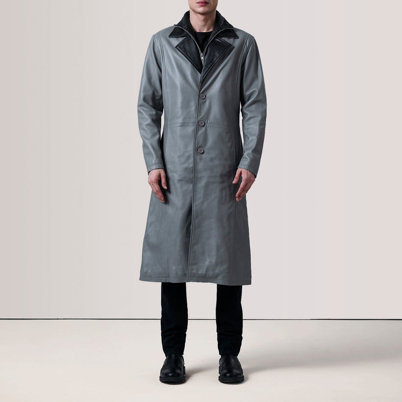 Charlton Grey Leather Single Breasted Leren Jas voor Heren