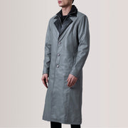 Charlton Grey Leather Single Breasted Leren Jas voor Heren For Men - Lateral Side Profile View Showing Sleeve Cut &amp; Athletic Taper Fit