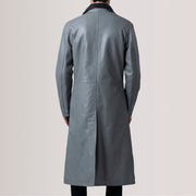 Close-Up Detail of Notch &amp; Button Hardware on Charlton Grey Leather Single Breasted Leren Jas voor Heren For Men