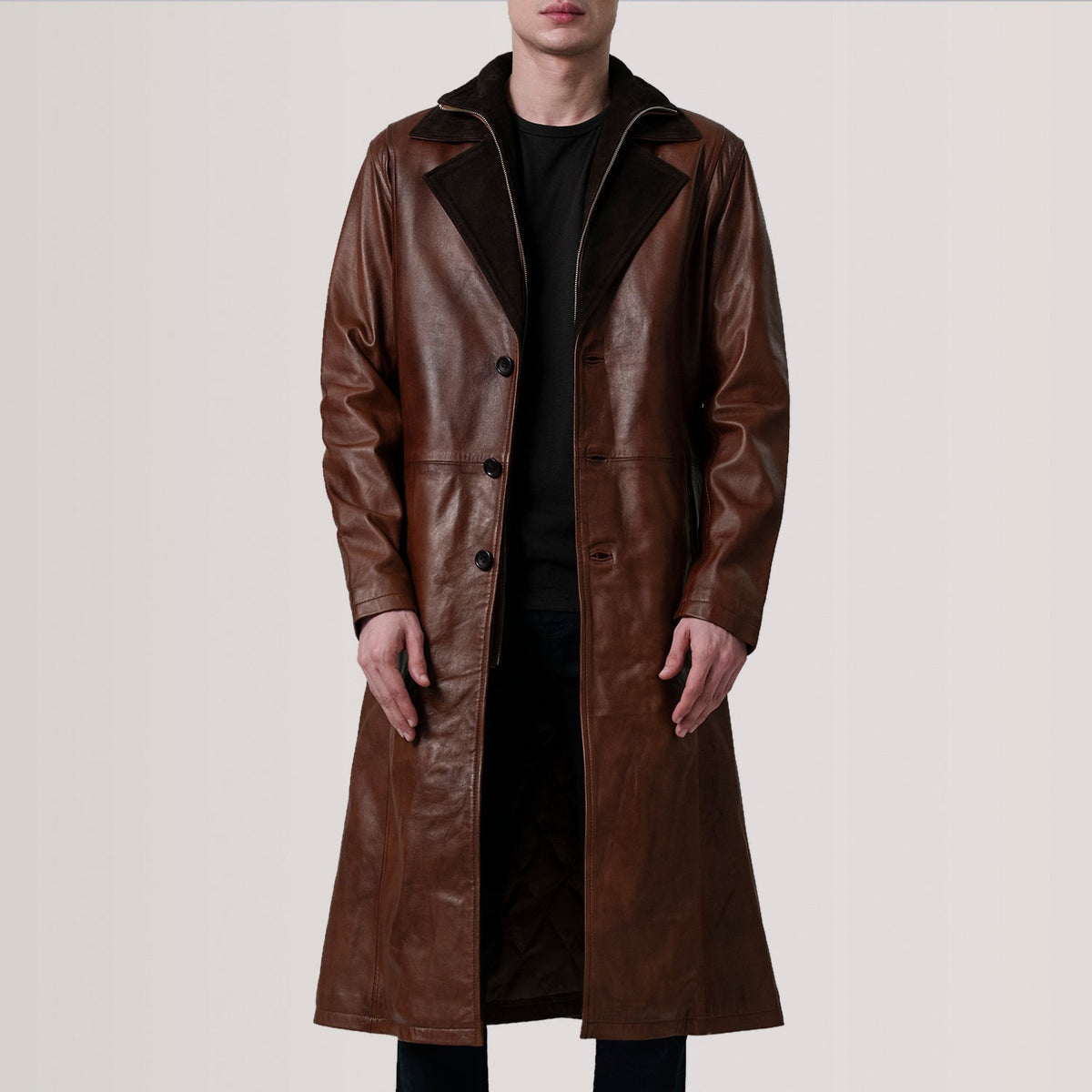 
Charlton Waxed Bruin Leather Single Breasted Leren Jas voor Heren For Men in Distressed Brown Sheepskin Burnished - Vooraanzicht & getailleerd silhouet | Online kopen